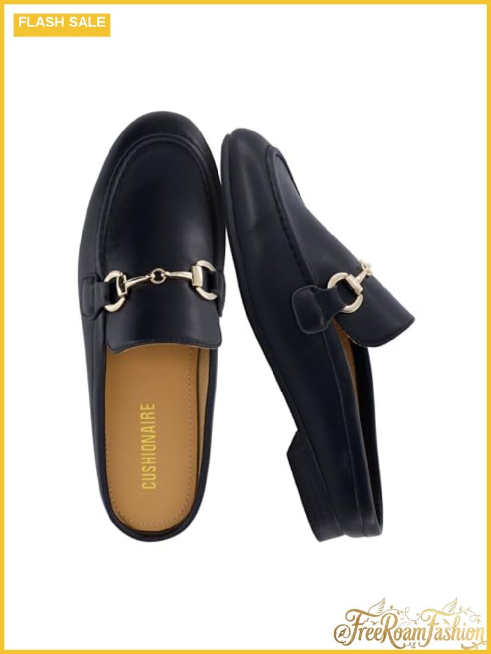 Faux Leather Slip On Mules Business Casual Loafers with Metal Chain Detail